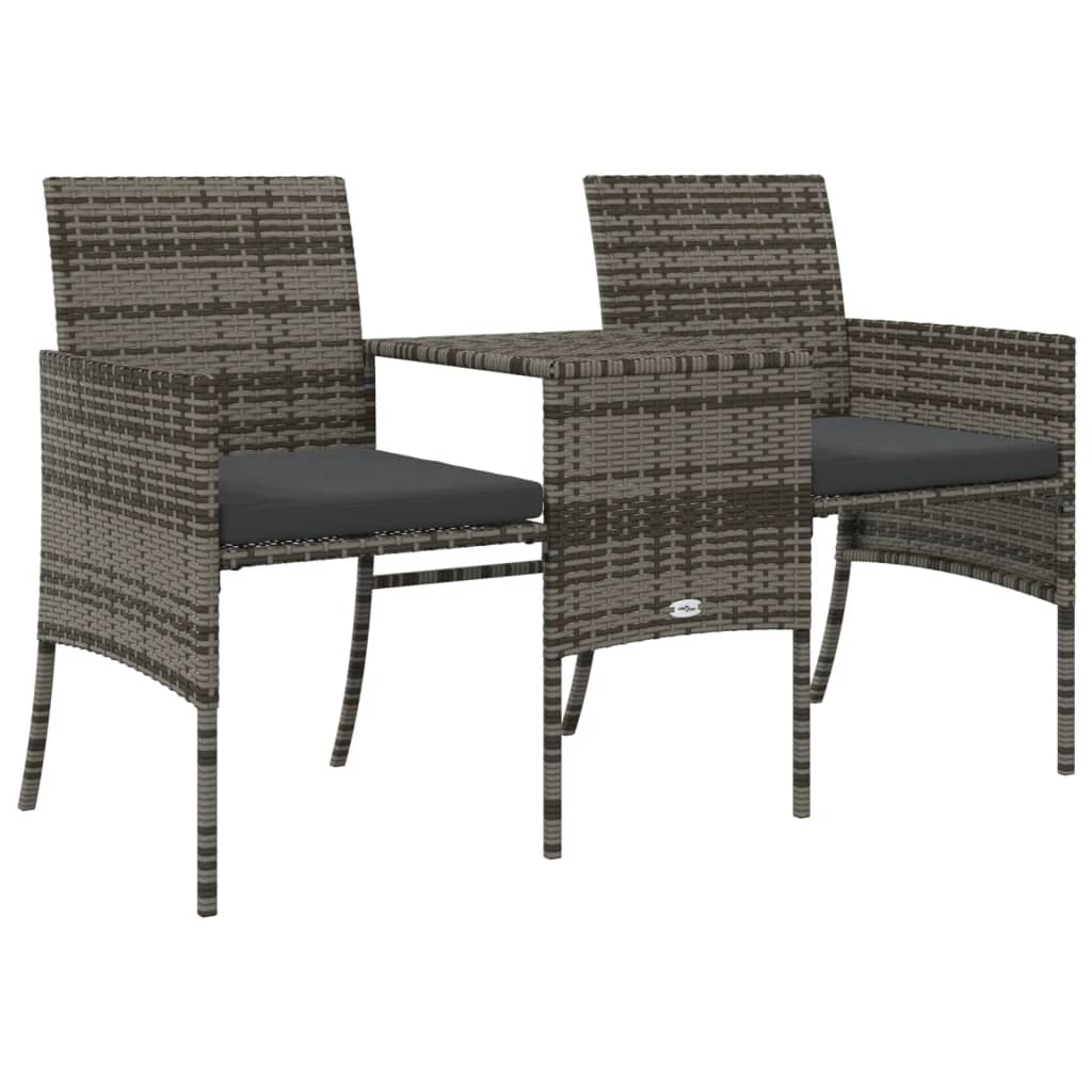 vidaXL Canapé de jardin 2 places avec table et tabourets gris résine tressée