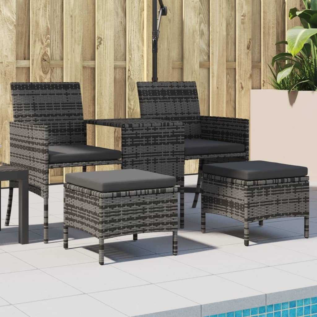 vidaXL Canapé de jardin 2 places avec table et tabourets gris résine tressée