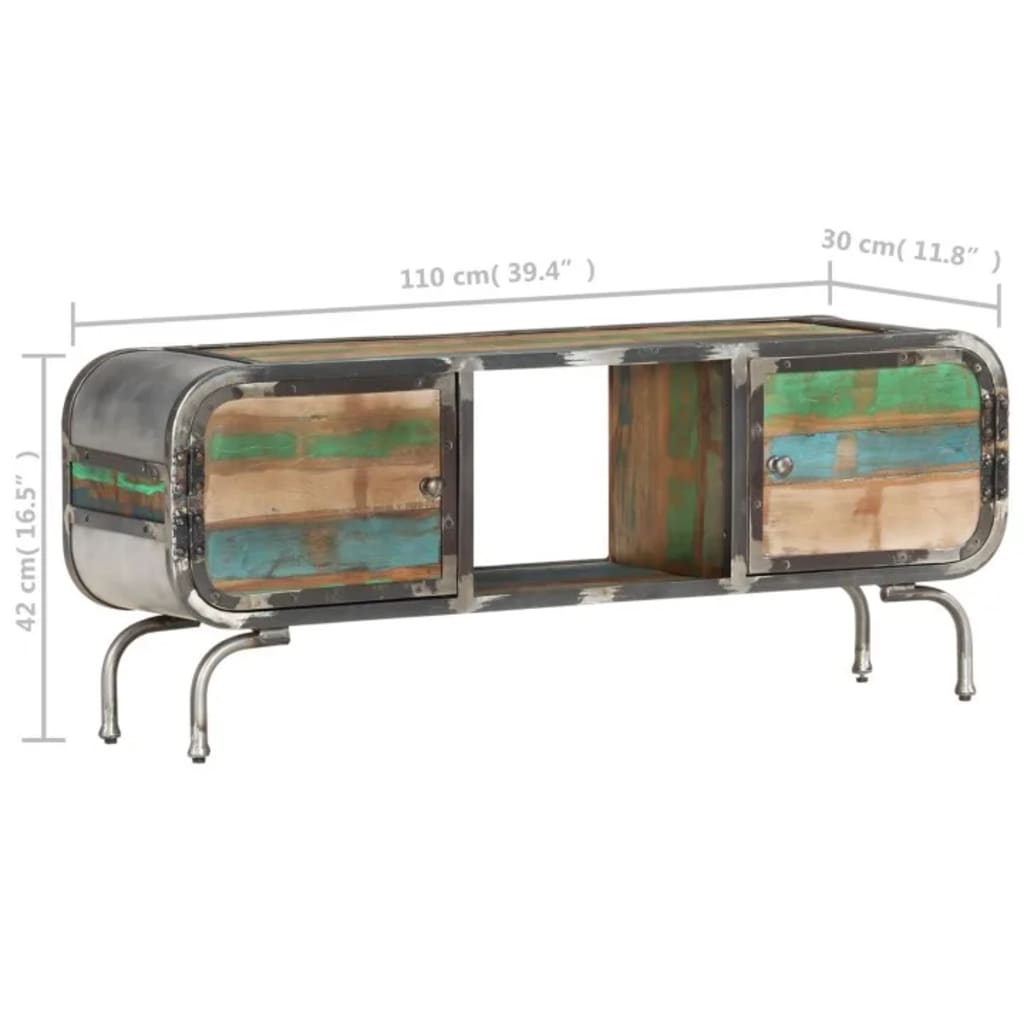vidaXL Meuble TV multicolore 110x30x42 cm en bois de récupération massif