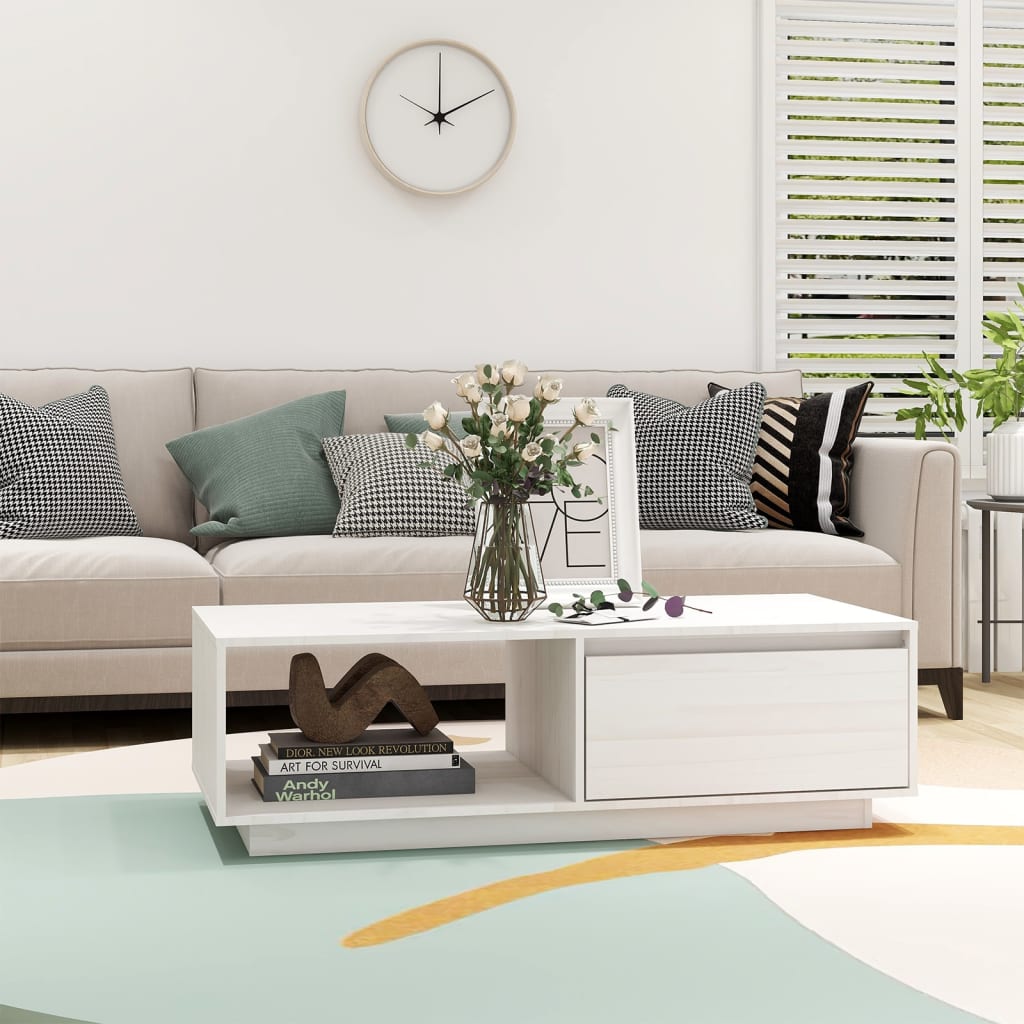 vidaXL Couchtisch Weiß 110x50x33,5 cm Massivholz Kiefer