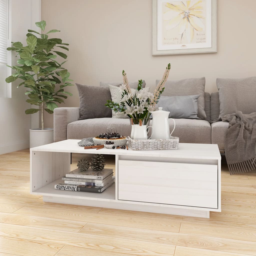vidaXL Couchtisch Weiß 110x50x33,5 cm Massivholz Kiefer