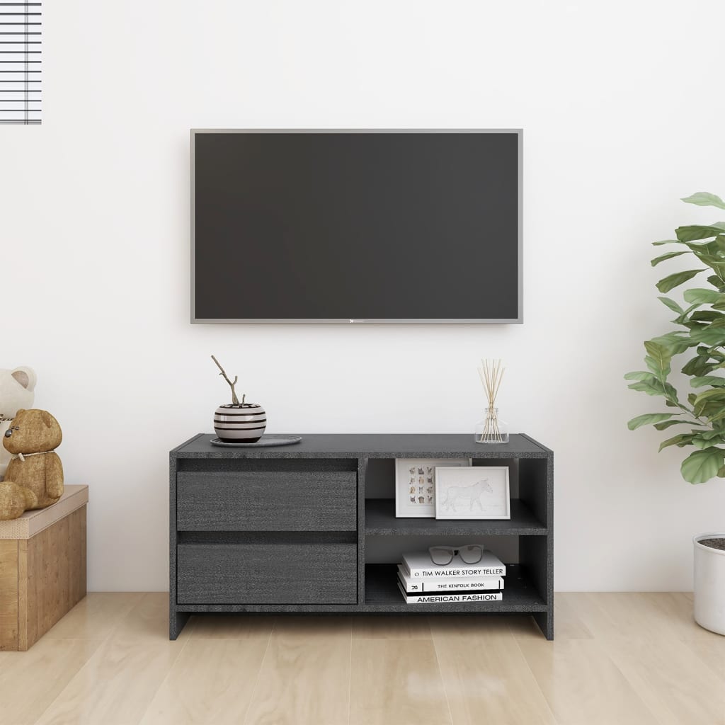 vidaXL TV-Schrank Grau 80x31x39 cm Massivholz Kiefer