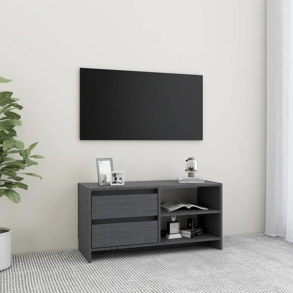 vidaXL TV-Schrank Grau 80x31x39 cm Massivholz Kiefer