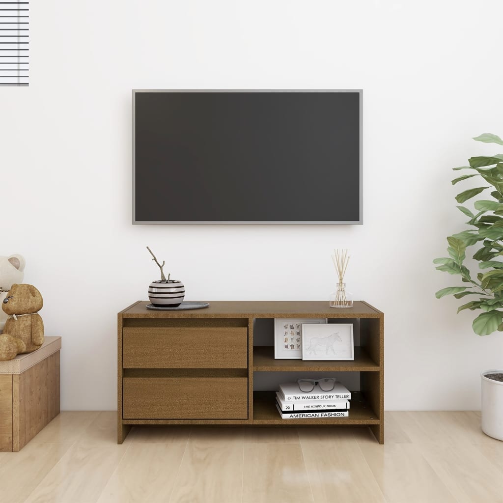 vidaXL Meuble TV marron miel 80x31x39 cm Bois de pin massif