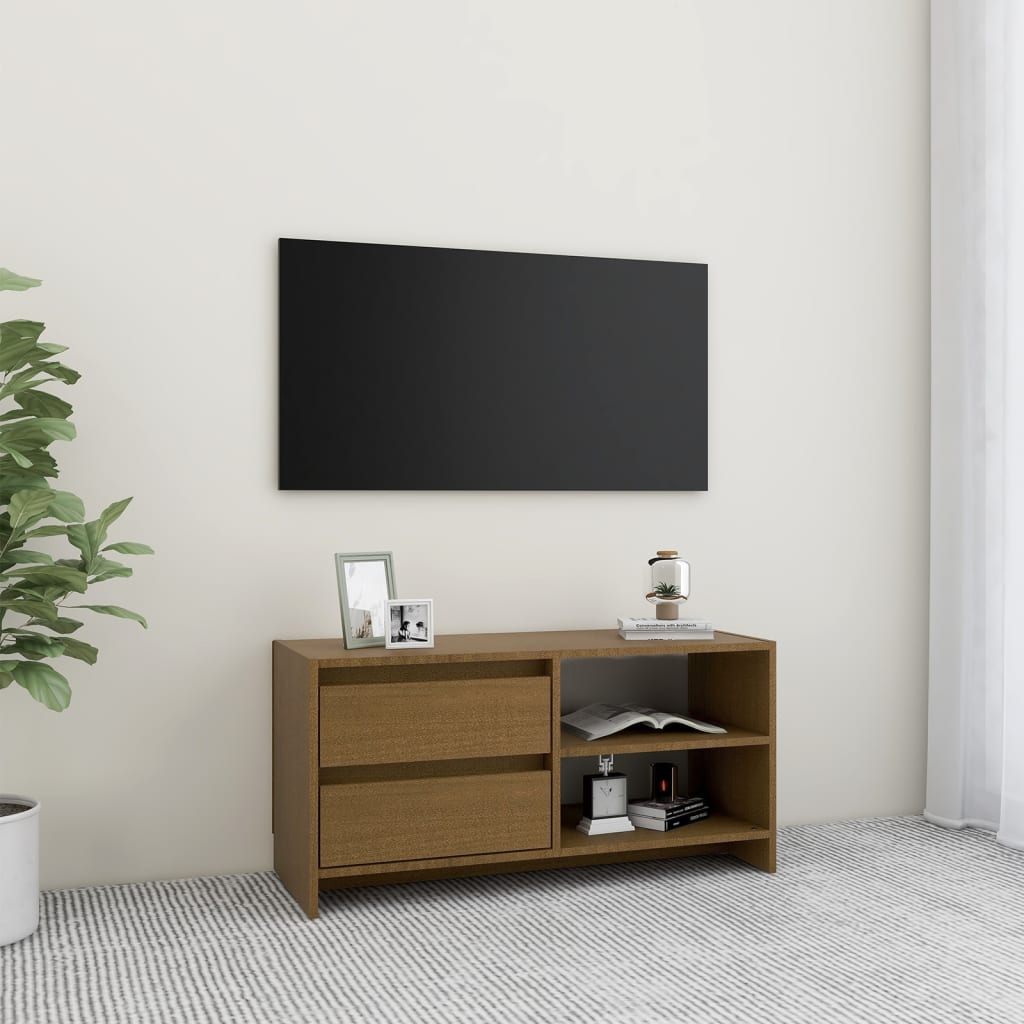 vidaXL Meuble TV marron miel 80x31x39 cm Bois de pin massif