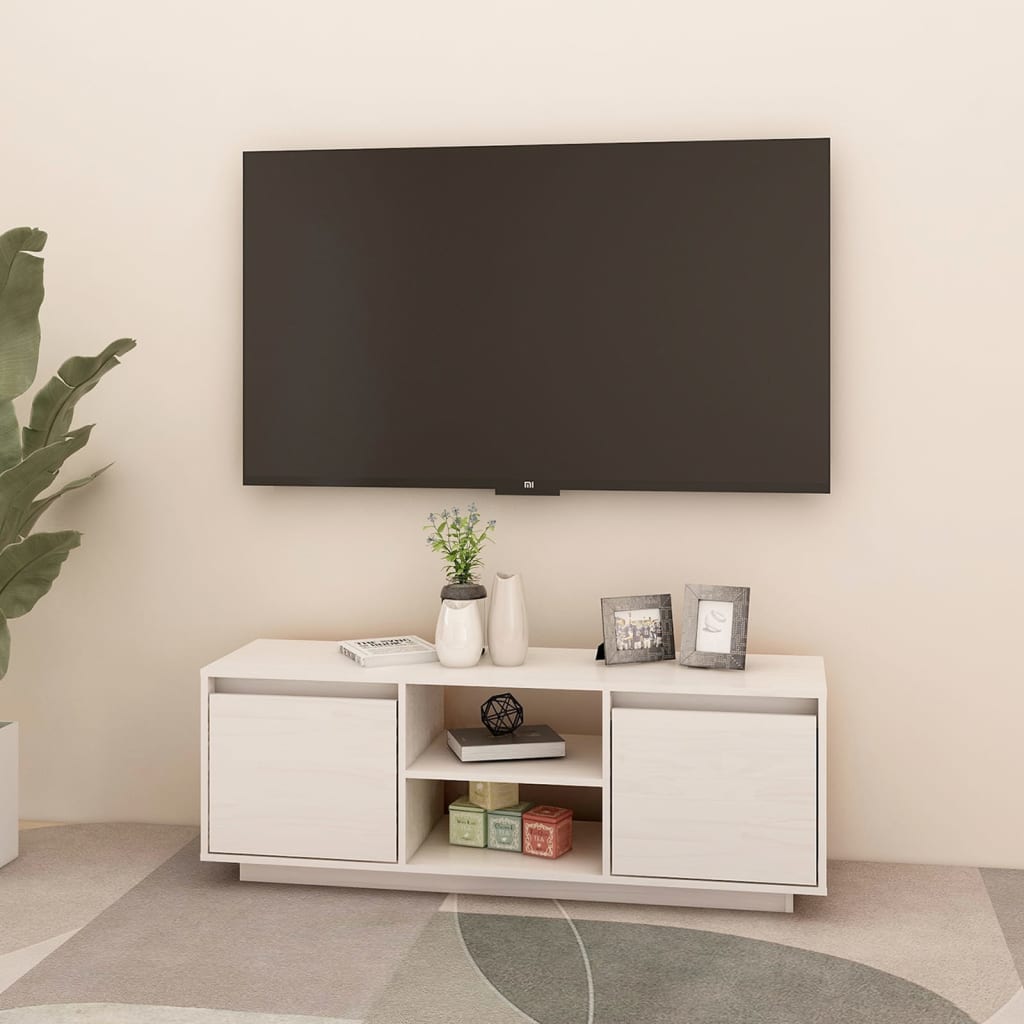 vidaXL TV-Schrank Weiß 110x30x40 cm Massivholz Kiefer