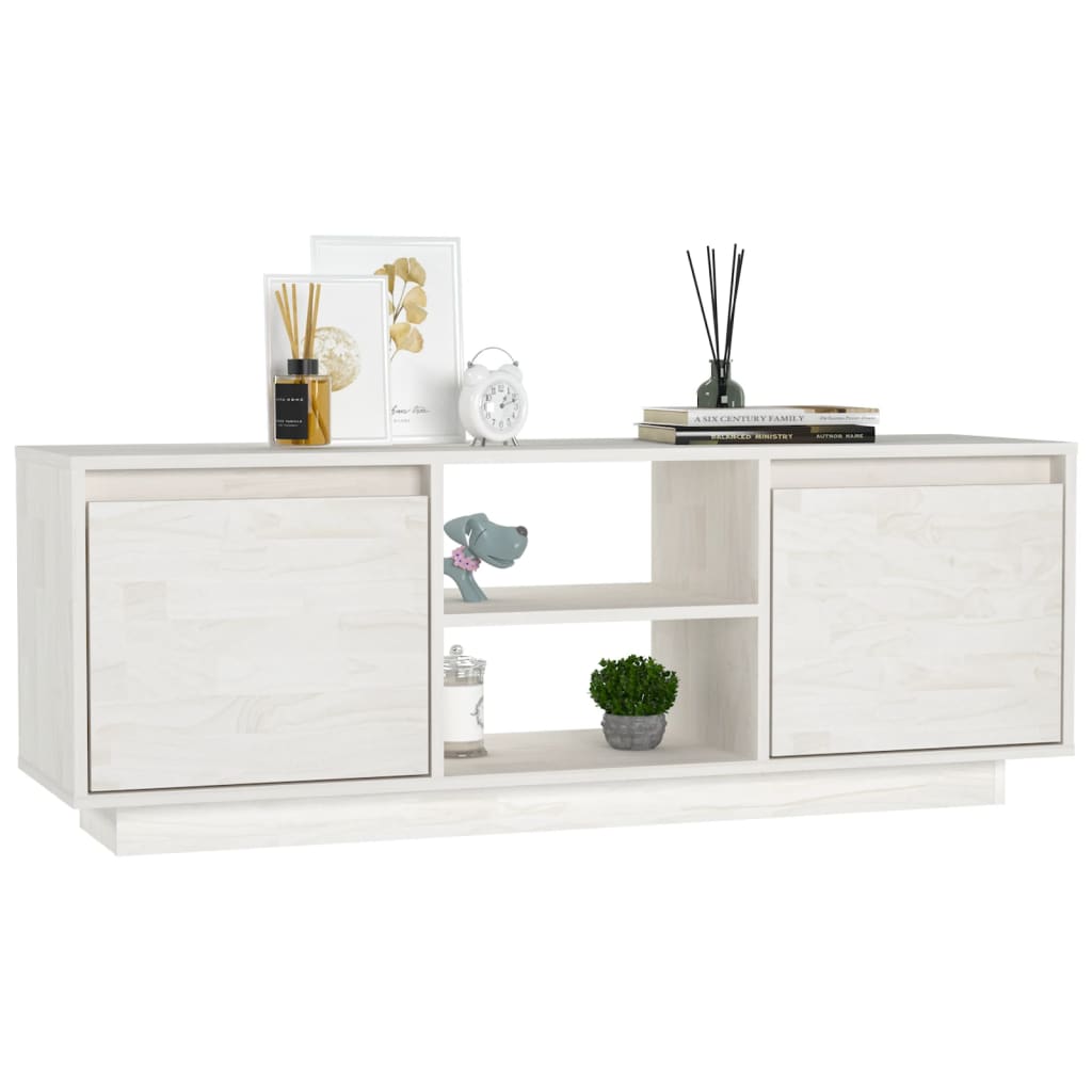 vidaXL TV-Schrank Weiß 110x30x40 cm Massivholz Kiefer