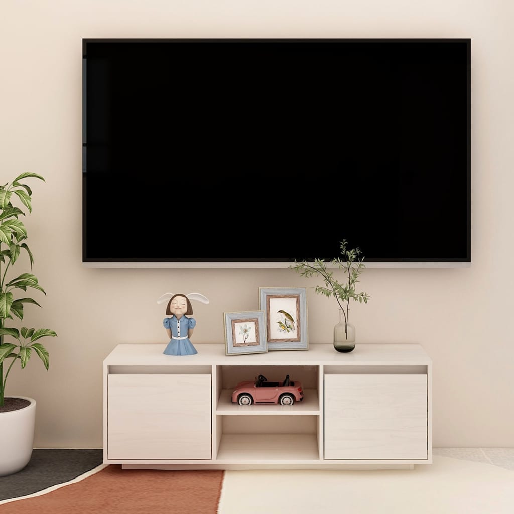 vidaXL TV-Schrank Weiß 110x30x40 cm Massivholz Kiefer