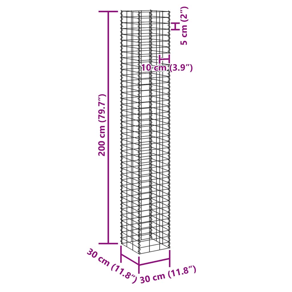 vidaXL Gabionen-Hochbeete 3 Stk. 30x30x200 cm Eisen