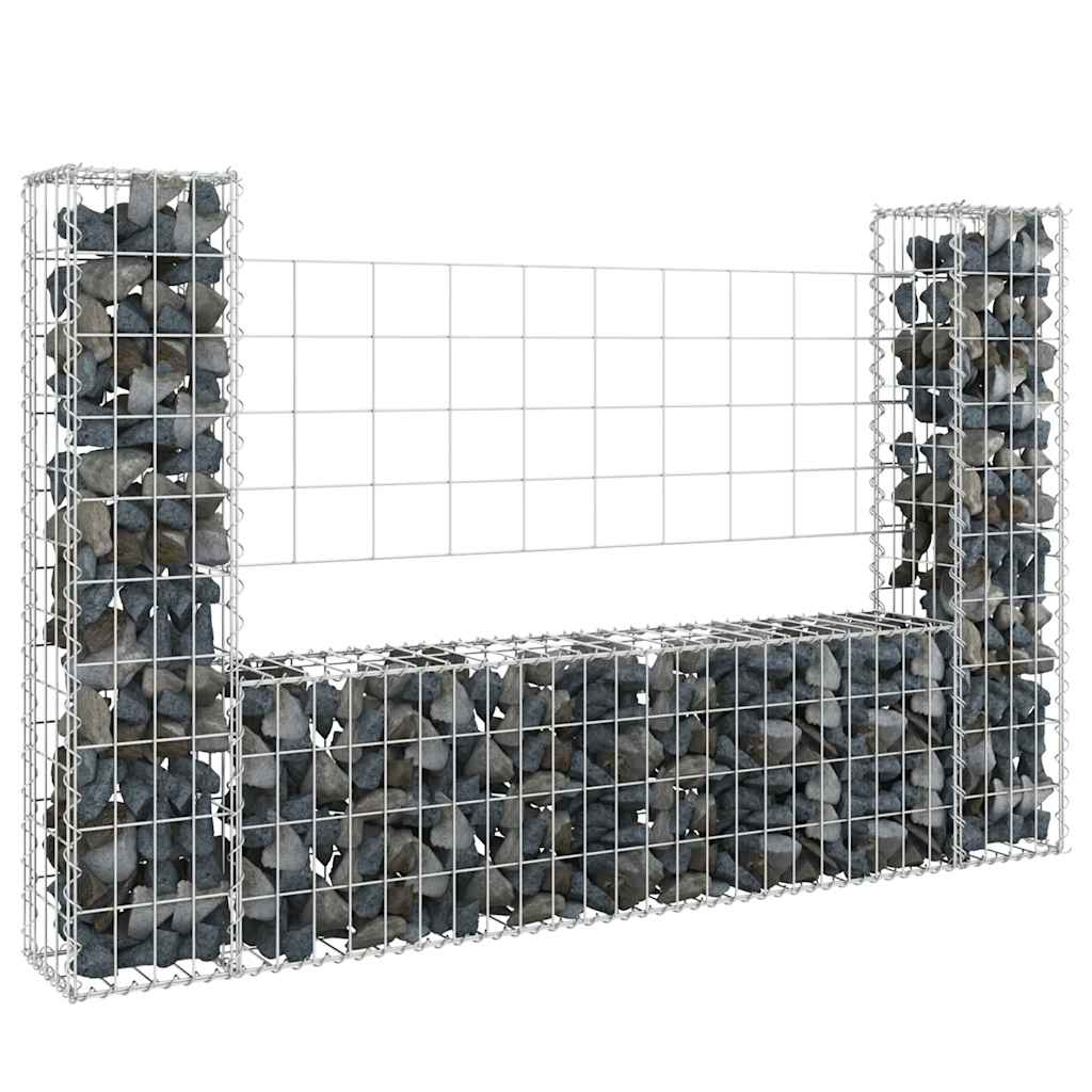vidaXL Gabion U-förmiger Korb mit 2 Säulen Eisen 140x20x100 cm
