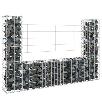 vidaXL Gabion U-förmiger Korb mit 2 Säulen Eisen 140x20x100 cm