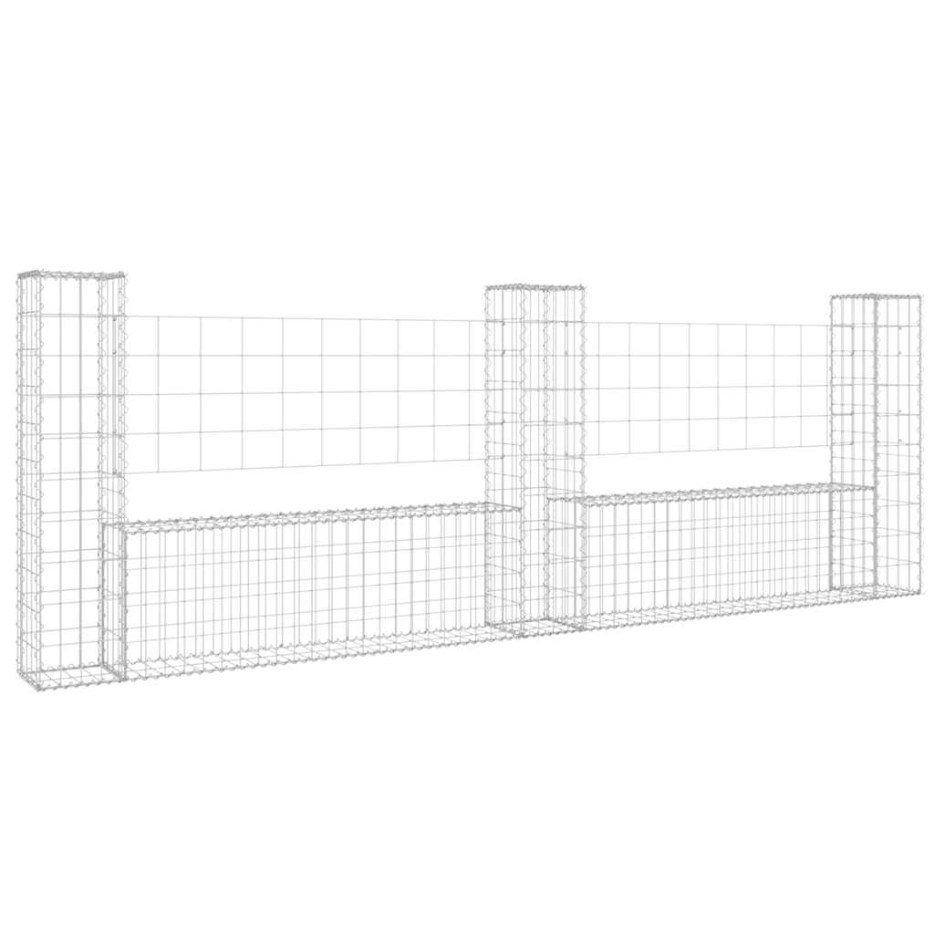 vidaXL Panier Gabion en U avec 3 Poteaux Fer 260x20x100 cm