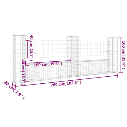 vidaXL Panier Gabion en U avec 3 Poteaux Fer 260x20x100 cm