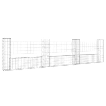 vidaXL Panier Gabion en U avec 4 Poteaux Fer 380x20x100 cm