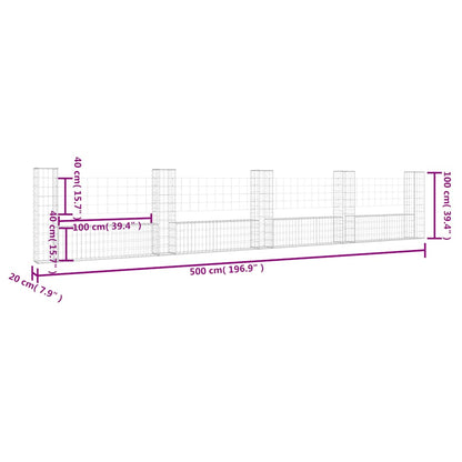 vidaXL Gabion en forme de U avec 5 poteaux, fer 500x20x100 cm