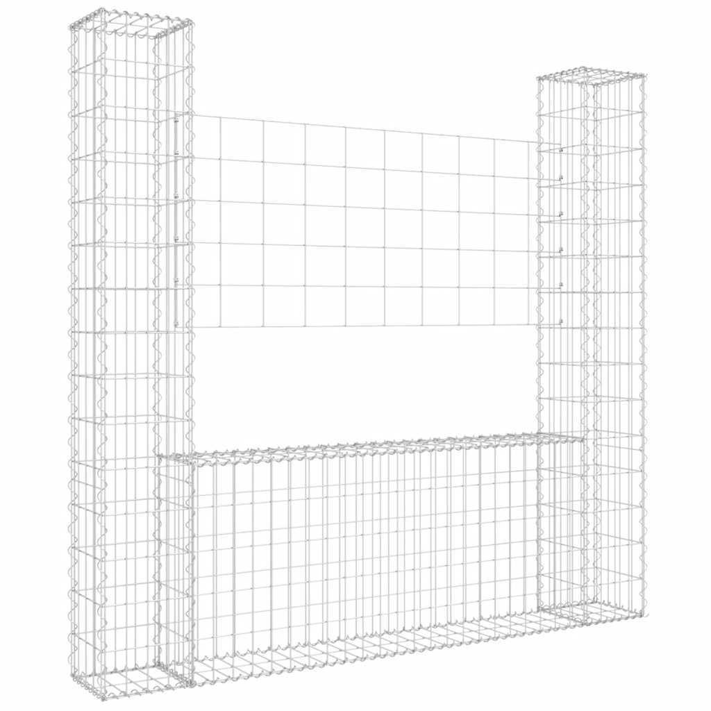 vidaXL Gabionenkorb U-Form mit 2 Säulen Eisen 140x20x150 cm