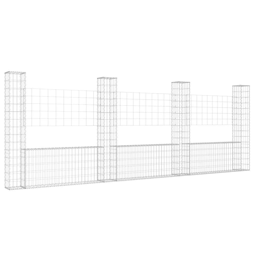 vidaXL Panier de gabion en U avec 4 poteaux en fer 380x20x150 cm
