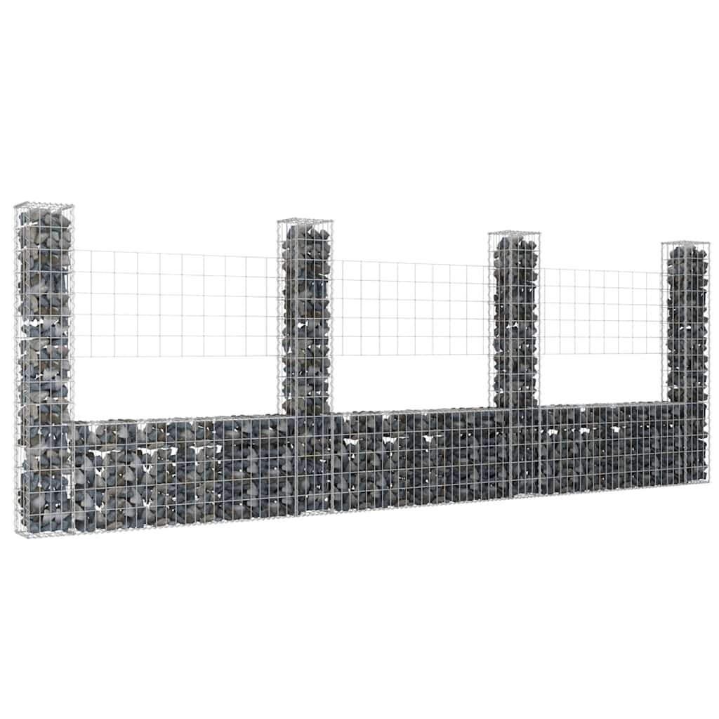 vidaXL Panier de gabion en U avec 4 poteaux en fer 380x20x150 cm