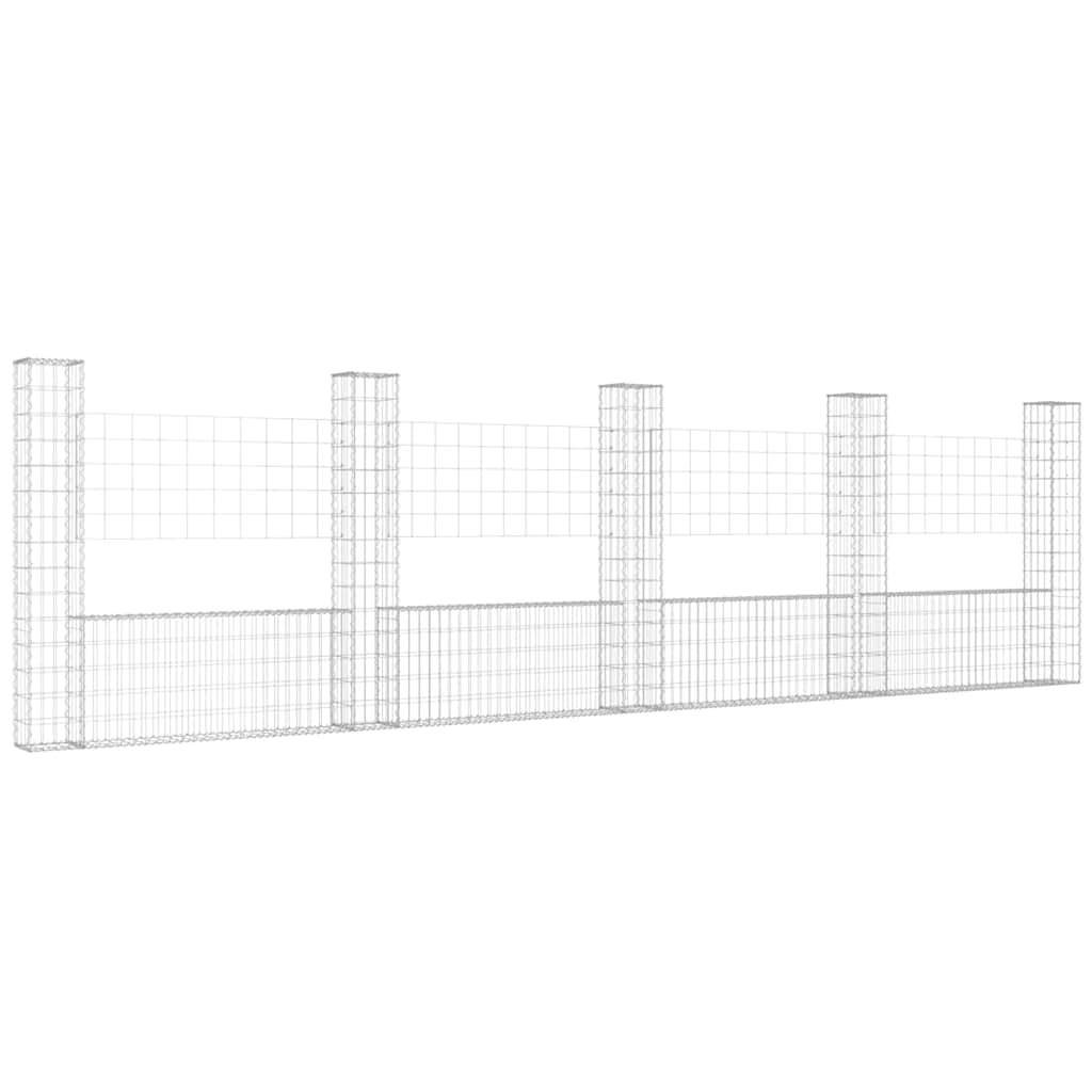 vidaXL Panier de gabions en U avec 5 poteaux en fer 500x20x150 cm
