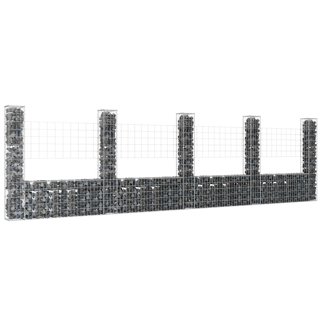 vidaXL Panier de gabions en U avec 5 poteaux en fer 500x20x150 cm