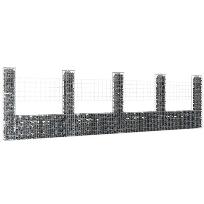 vidaXL Panier de gabions en U avec 5 poteaux en fer 500x20x150 cm