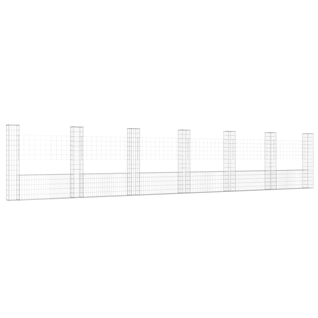 vidaXL Gabionenkorb U-förmig mit 7 Säulen Eisen 740x20x150 cm