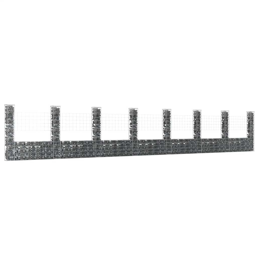 vidaXL Panier de gabion en U avec 8 poteaux en fer 860x20x150 cm