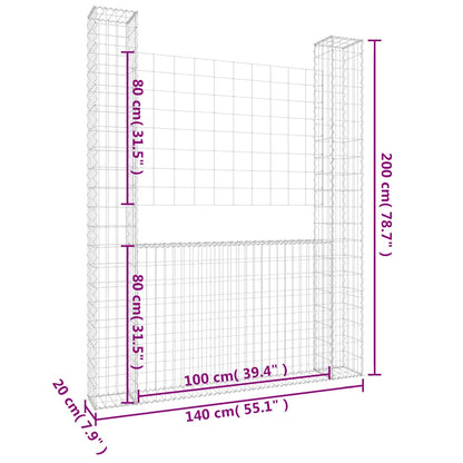 vidaXL Gabionenkorb en U avec 2 piliers en fer 140x20x200 cm