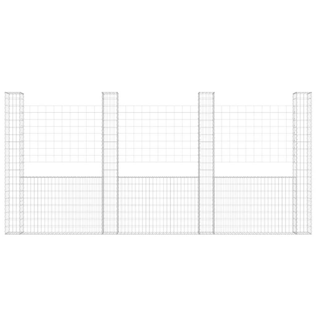 vidaXL Gabionenkorb U-Form mit 4 Säulen Eisen 380x20x200 cm