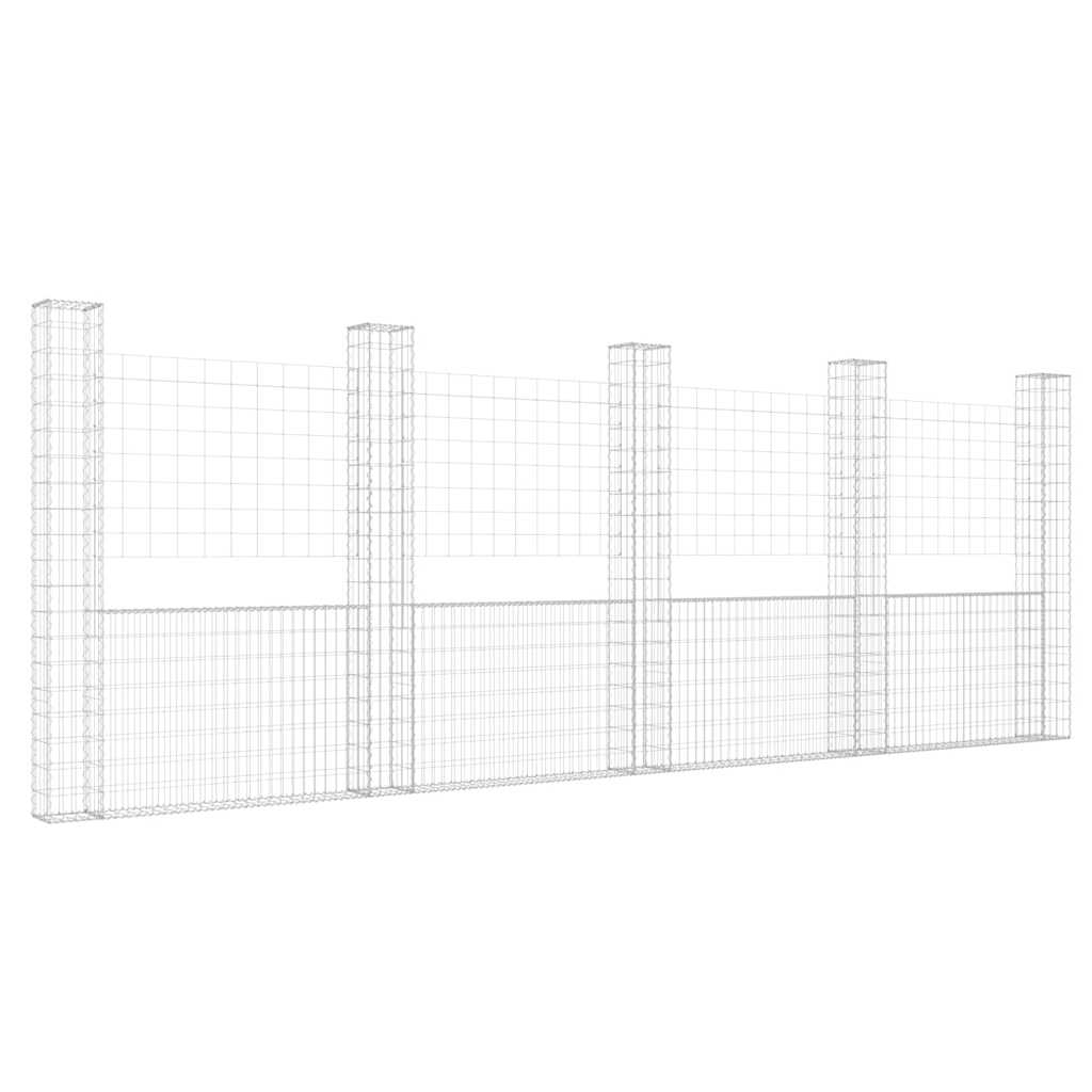 vidaXL Gabionenkorb U-Form mit 5 Säulen Eisen 500x20x200 cm