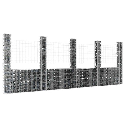 vidaXL Gabionenkorb U-Form mit 5 Säulen Eisen 500x20x200 cm