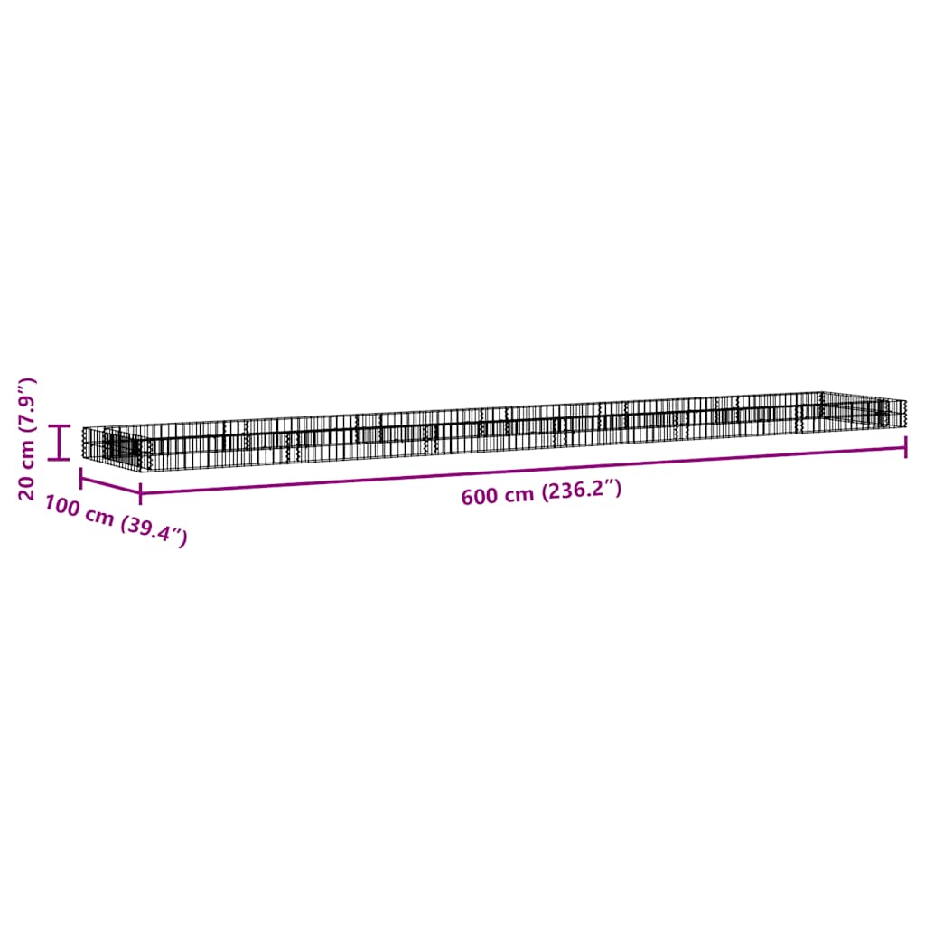 vidaXL Gabionen-Hochbeet Verzinkter Stahl 600x100x20 cm