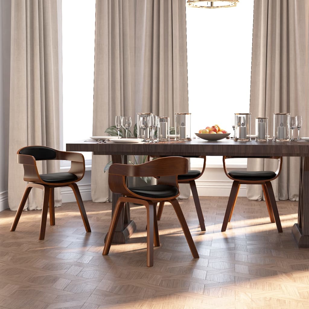 vidaXL Chaises de salle à manger 4 pcs Similicuir et bois courbé noirs