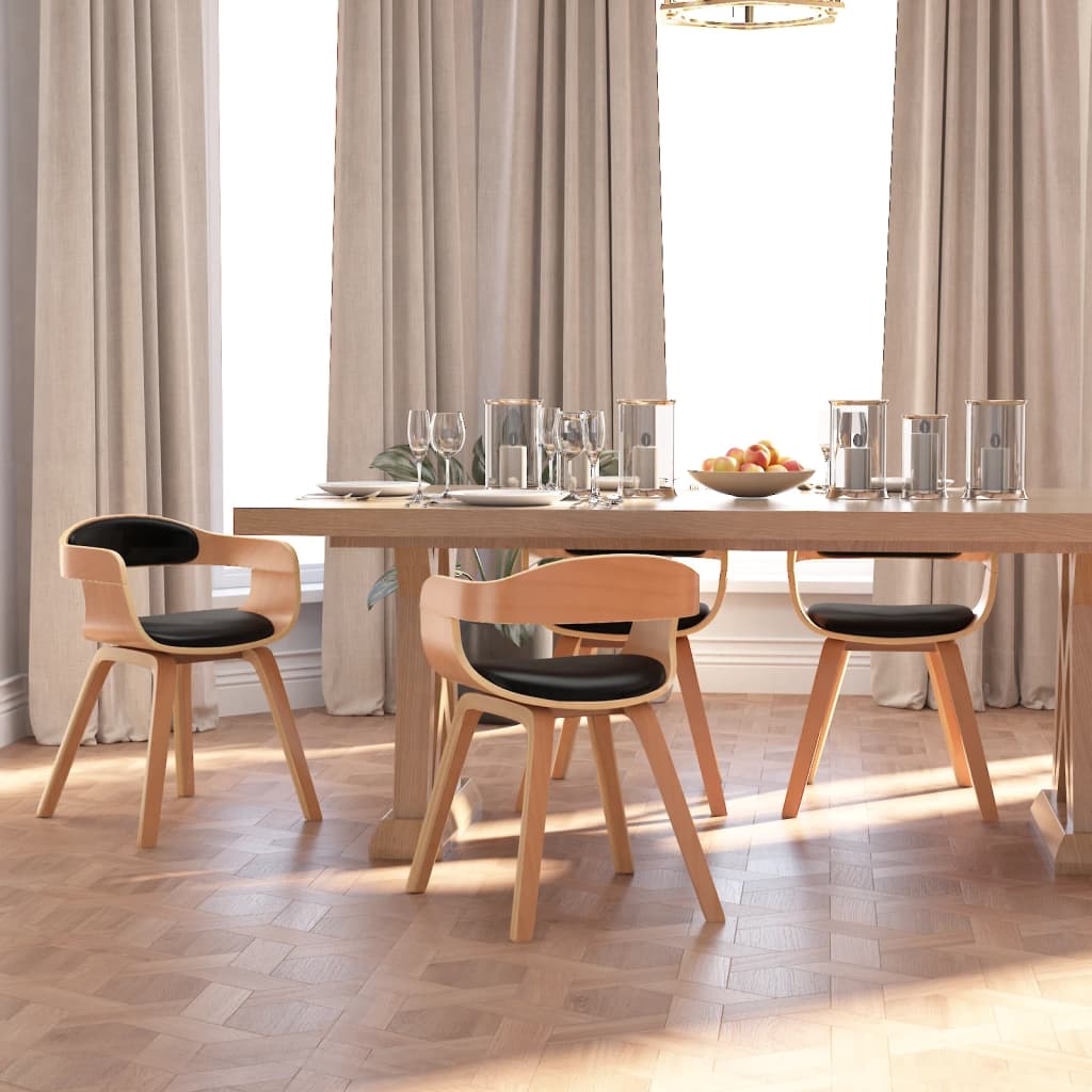 vidaXL Chaises de salle à manger 4 pcs Similicuir et bois courbé noirs