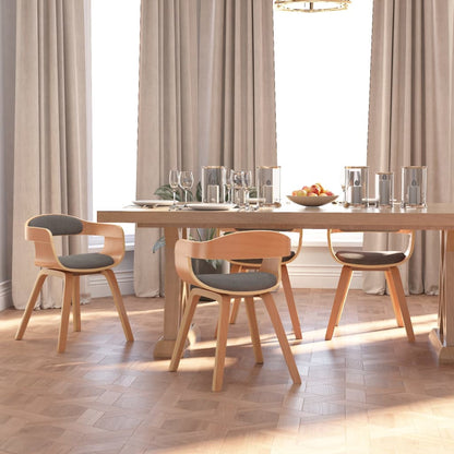 vidaXL Chaises de salle à manger 4 pcs Gris clair Bois courbé et tissu