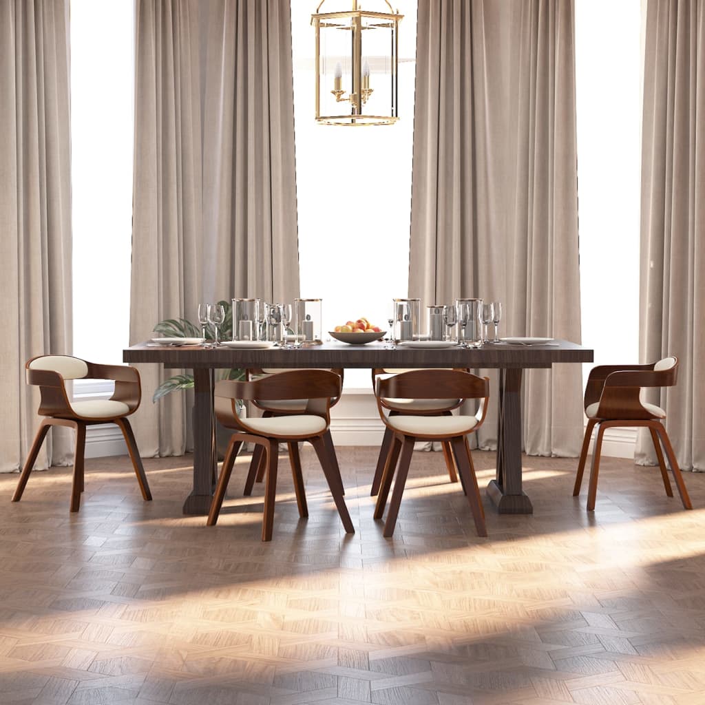 vidaXL Chaises de salle à manger 6 pcs Crème Bois courbé et similicuir