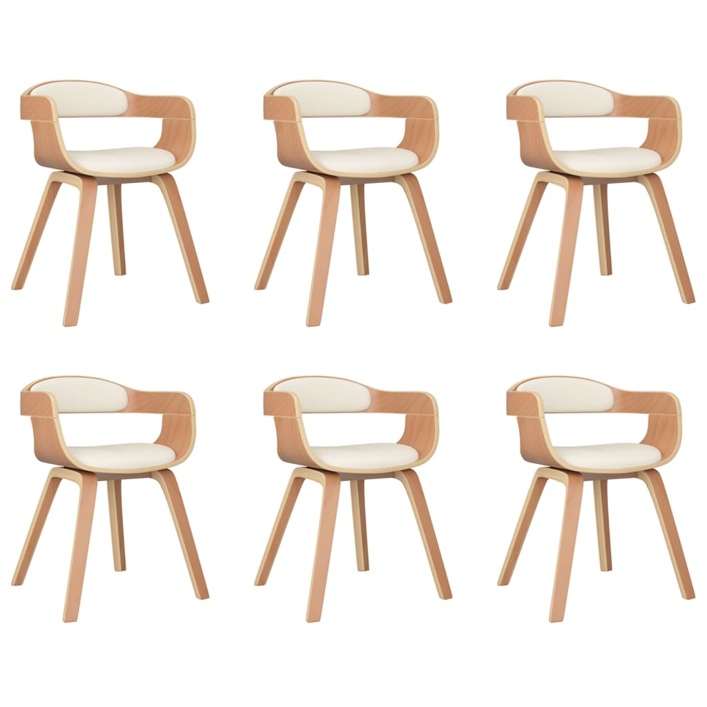 vidaXL Chaises de salle à manger 6 pcs Crème Bois courbé et similicuir