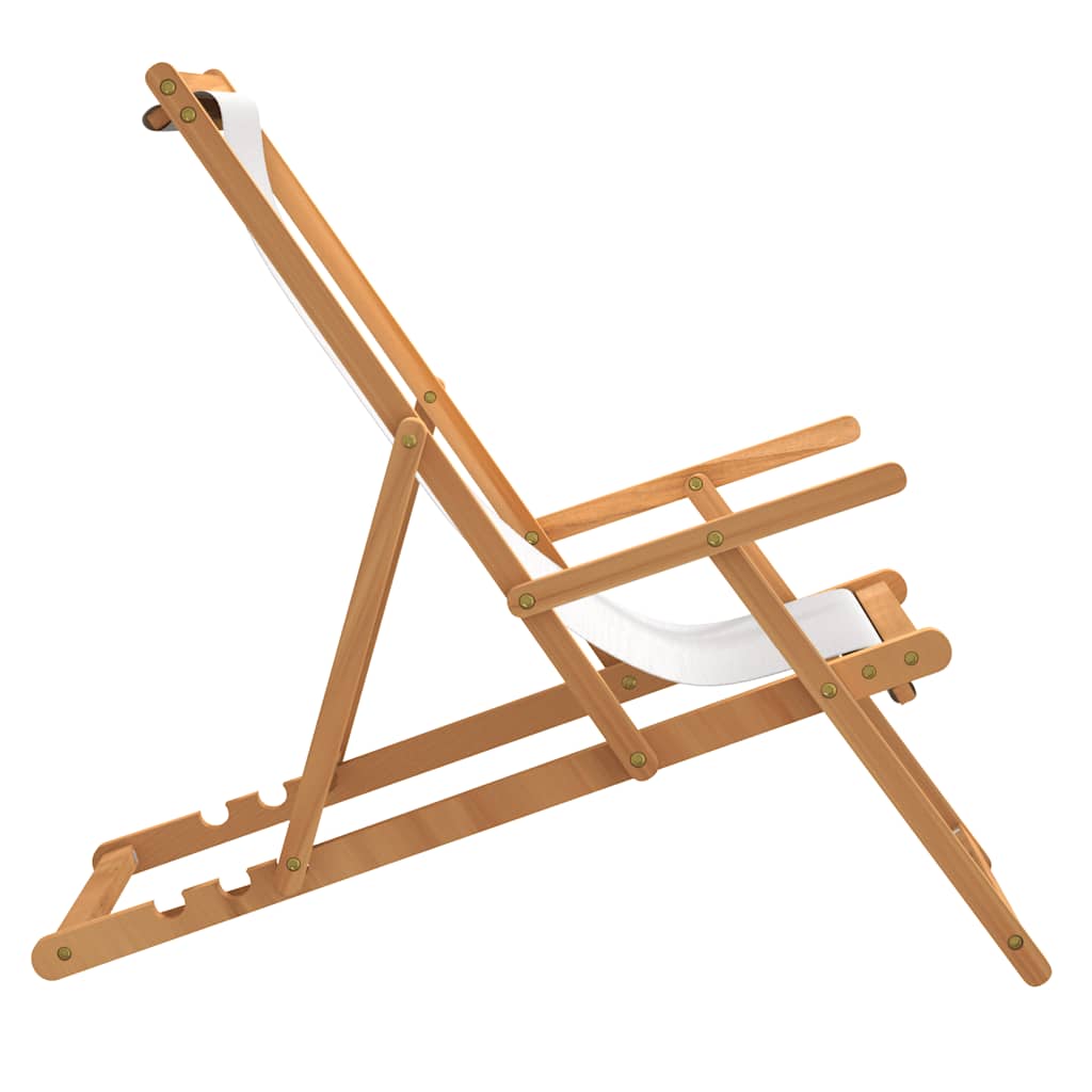 vidaXL Chaise de Plage Pliante en Bois de Teck Massif Crème