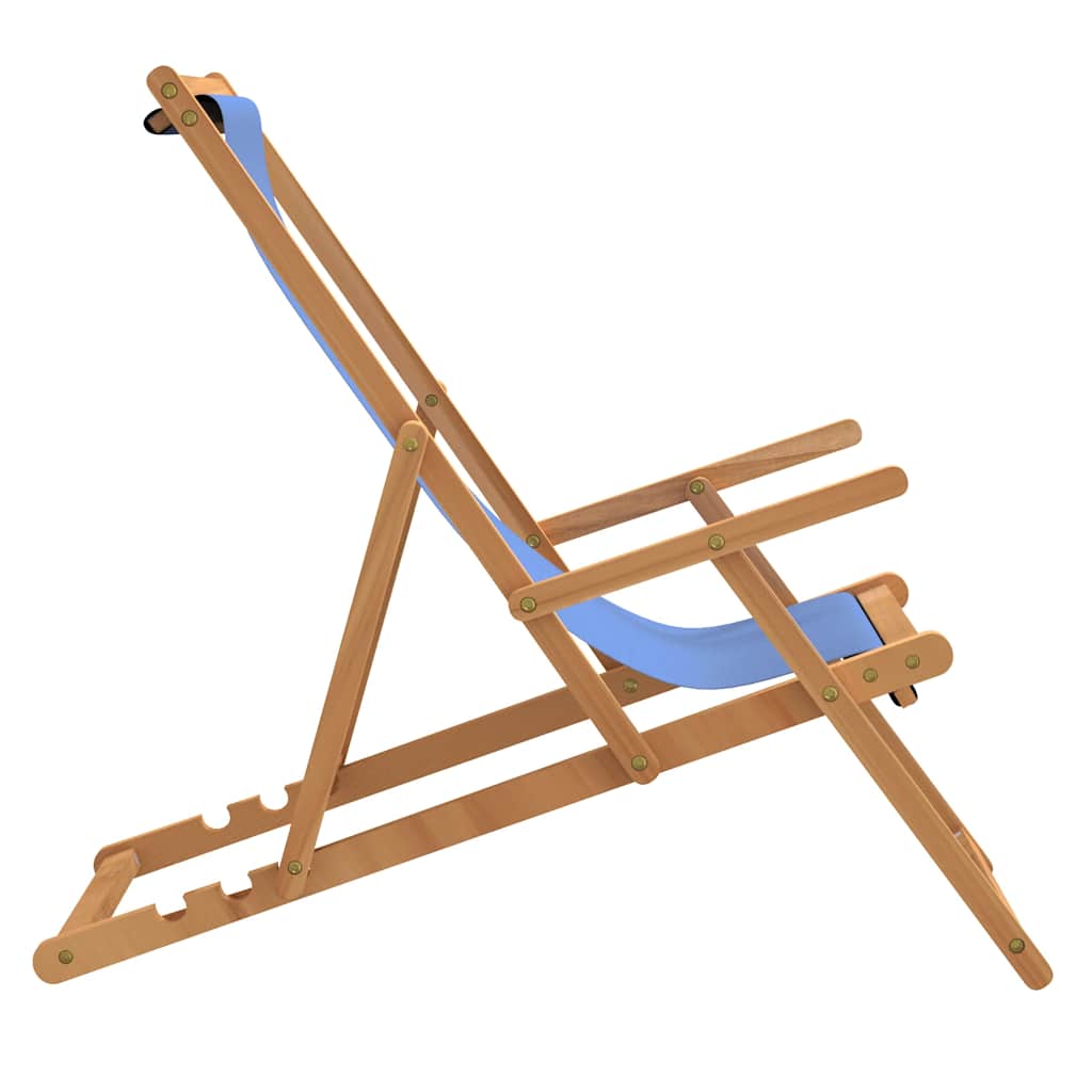 vidaXL Chaise de plage pliable en teck massif bleu
