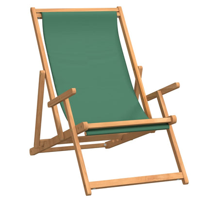 vidaXL Chaise de plage pliable en teck massif vert
