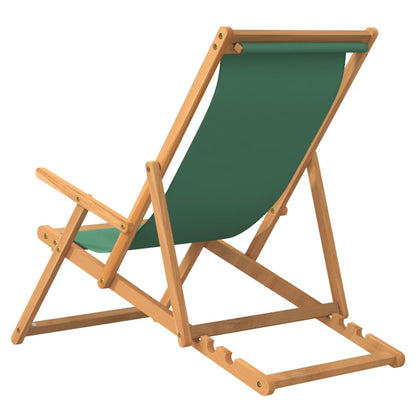 vidaXL Chaise de plage pliable en teck massif vert