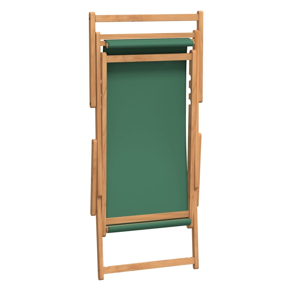 vidaXL Chaise de plage pliable en teck massif vert