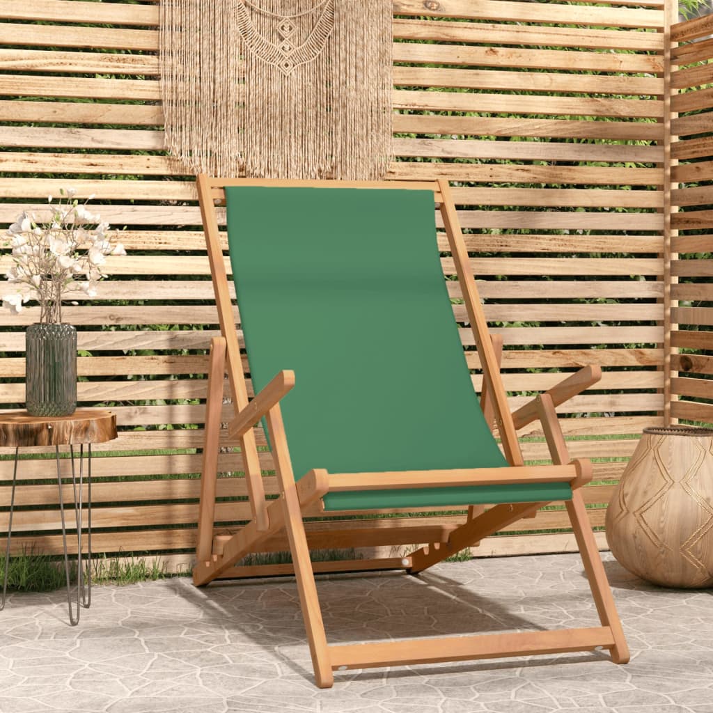 vidaXL Chaise de plage pliable en teck massif vert