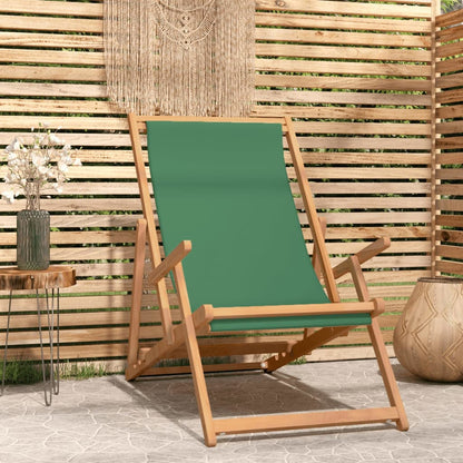 vidaXL Chaise de plage pliable en teck massif vert