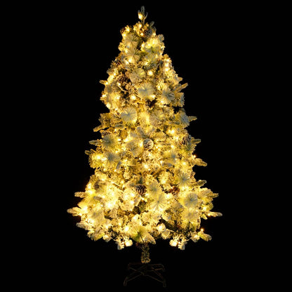 vidaXL Weihnachtsbaum mit Beleuchtung Schnee und Zapfen 195 cm PVC&PE