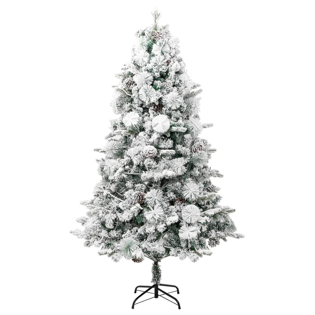 vidaXL Sapin de Noël avec lumières, neige et pommes de pin 225 cm PVC et PE