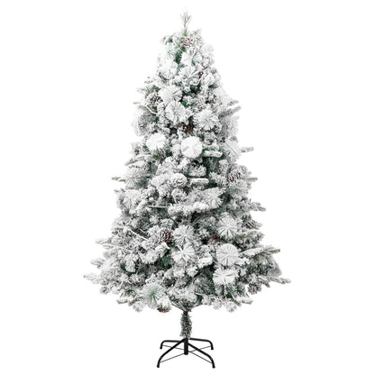 vidaXL Sapin de Noël avec lumières, neige et pommes de pin 225 cm PVC et PE