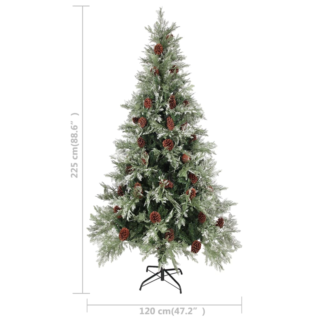 vidaXL Weihnachtsbaum mit Beleuchtung und Kiefernzapfen 225 cm PVC&PE