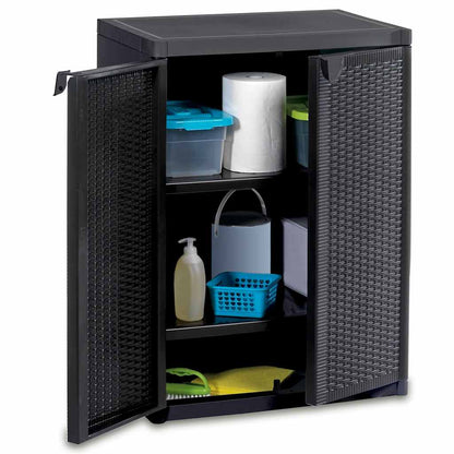 vidaXL Gartenschrank Schwarz 65x45x88 cm PP Rattan-Optik