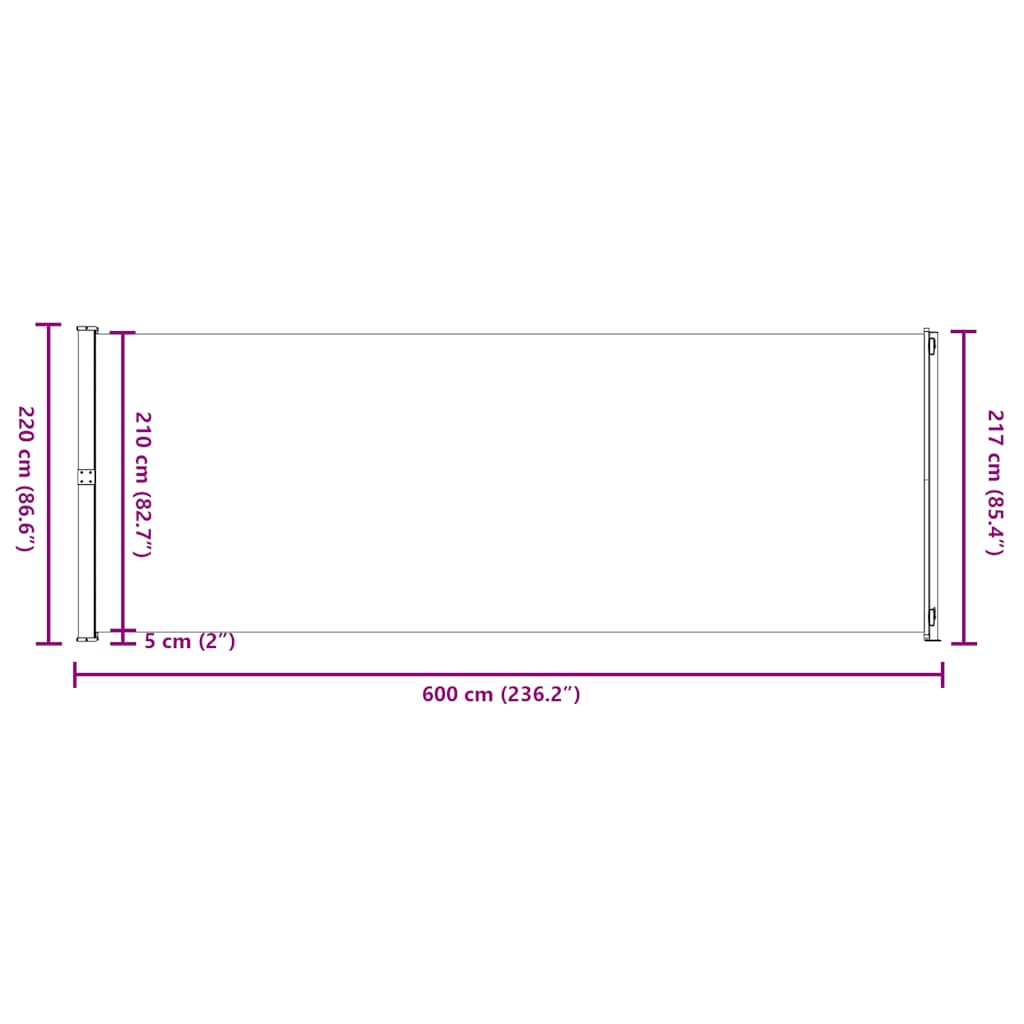 vidaXL Seitenmarkise Ausziehbar 220x600 cm Schwarz